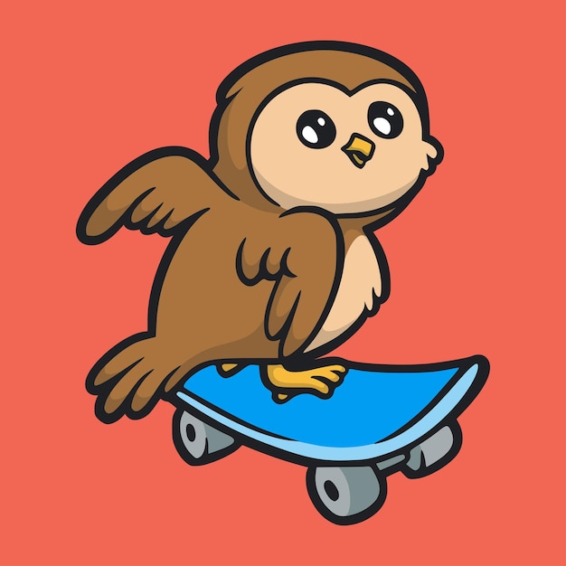 Cartoon animal design Owl skateboarding cute mascot logo