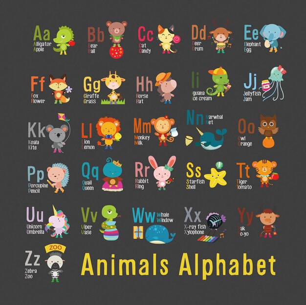 Cartoon animal font vector