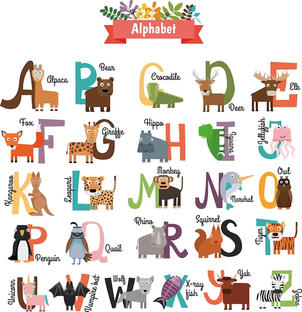 Cartoon animal font vector