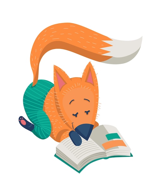 Cartoon Animal fox reading a book Vector illustration