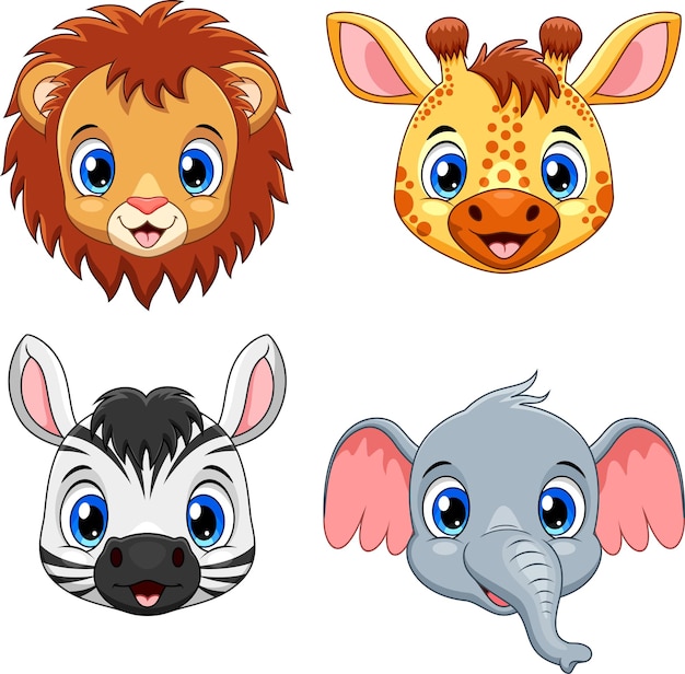 Vector cartoon animal head collection set