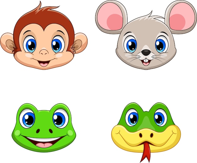 Set di raccolta di testa di animale dei cartoni animati