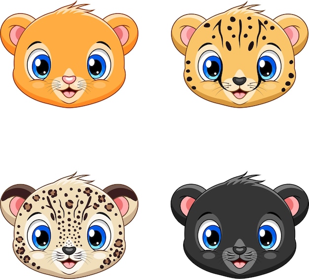 Vector cartoon animal head collection set