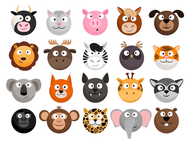 Cartoon animal heads set