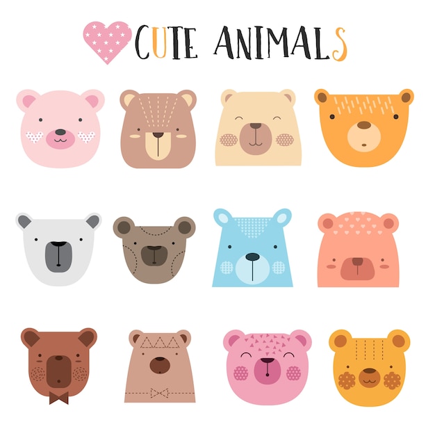 Vector cartoon animal icons set