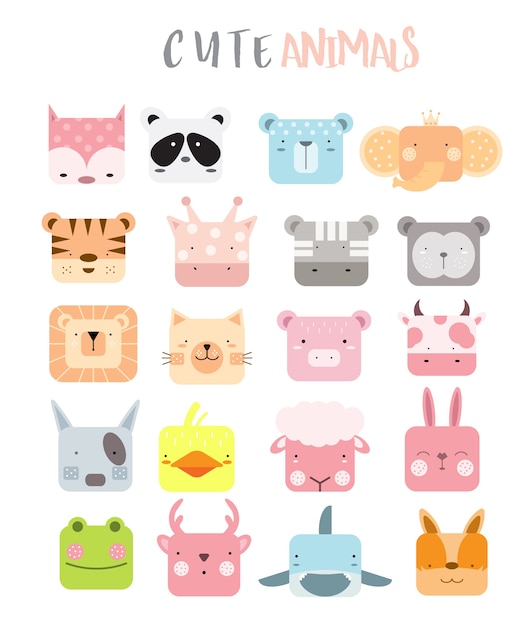 Cartoon animal icons set