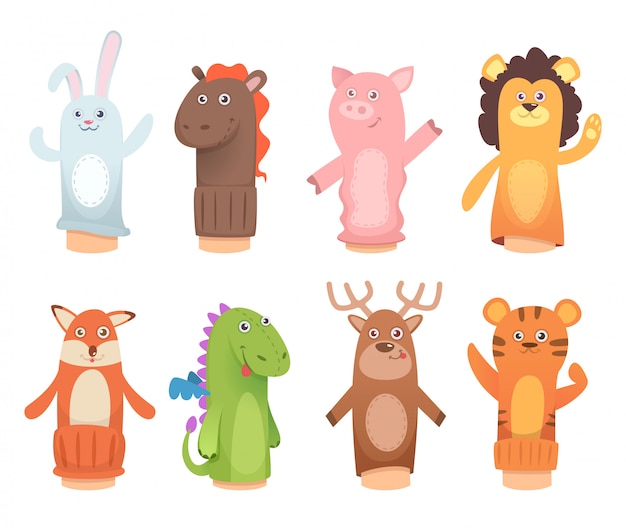 Cartoon animal puppets set