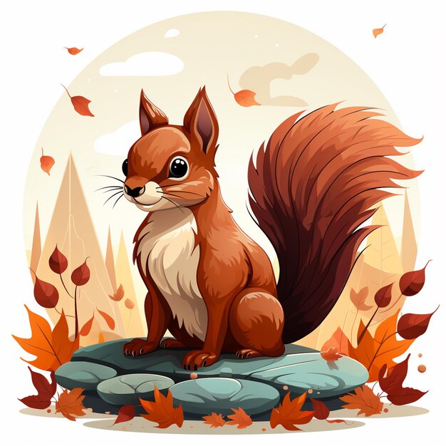 Vector cartoon animal vector illustration forest squirrel cute funny character happy isolated wi