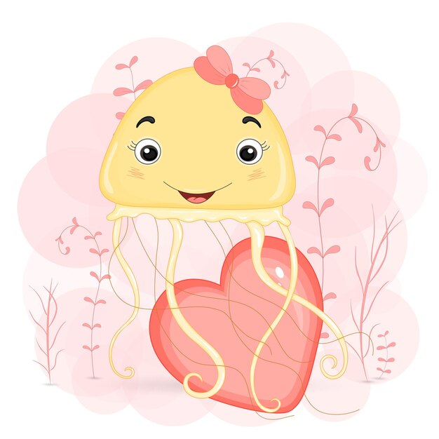 Cartoon animal with heart and bow