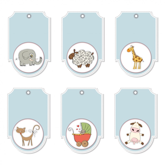 Vector cartoon animals labels set