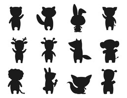 Cartoon animals scissors skills collection isolated vector silhouette