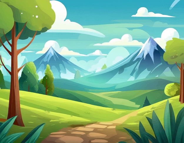 Cartoon animatie scène buiten landschap spel behang achtergrond illustratie ontwerp banner