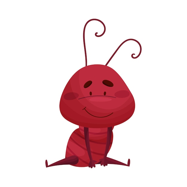 Cartoon Ant Character Zit op de grond geïsoleerd op witte achtergrond Vector illustratie