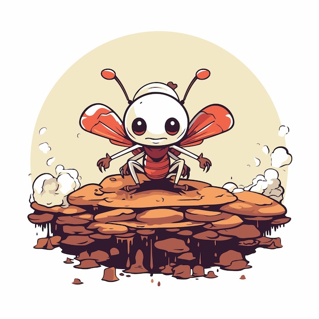 Vector cartoon ant on a piece of wood vector illustration for your design