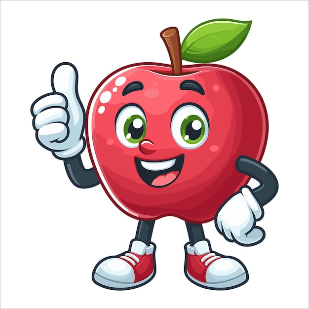Cartoon appel personage geven een duim omhoog vector illustratie op witte achtergrond