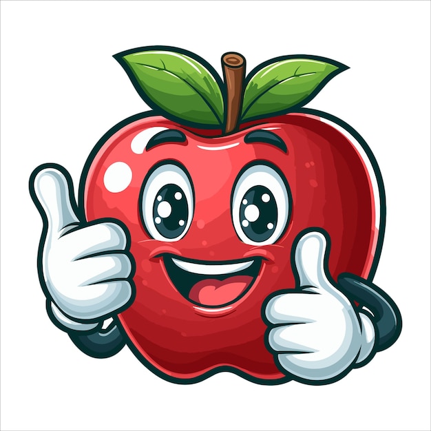 Vector cartoon apple character giving a thumbs up vector illustration on white background