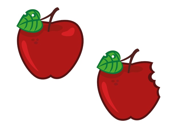 Cartoon apple illustration full and bitten