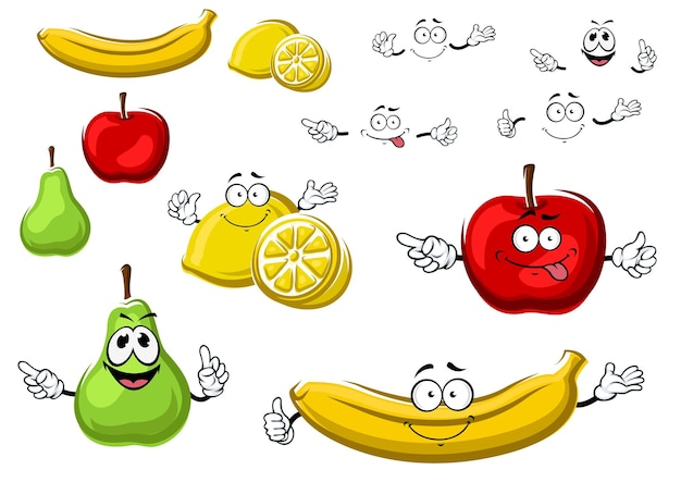 Cartoon apple lemon banana pear fruits
