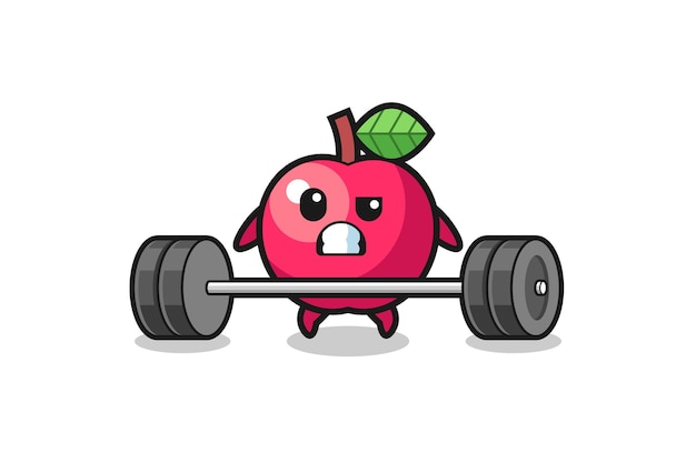 Cartoon of apple lifting a barbell , cute design