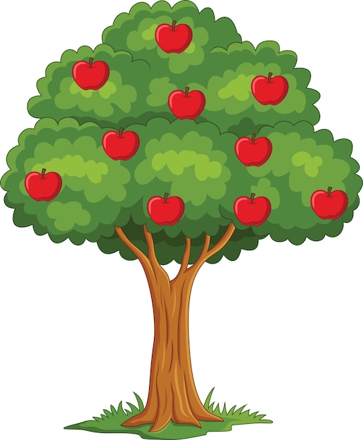 白い背景に分離された漫画リンゴの木