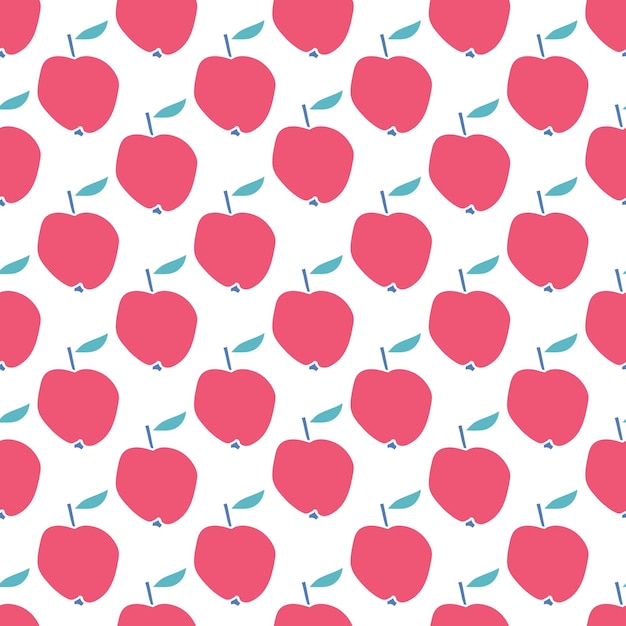 白い背景の上の漫画のりんご。シームレスなフルーツ パターン。