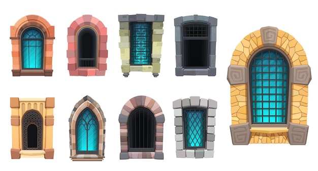 Vector cartoon arabic and medieval windows of castle