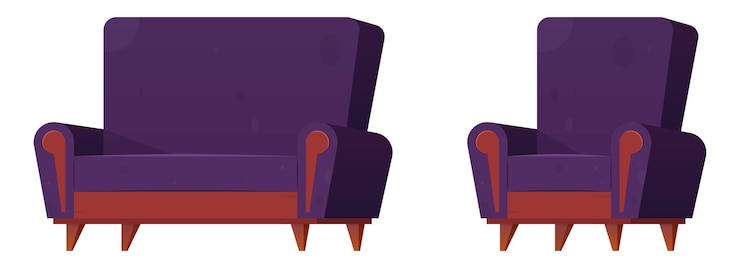 Vector cartoon armchair and sofa vector illustration isolated on white