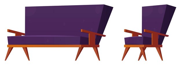 Vector cartoon armchair and sofa vector illustration isolated on white