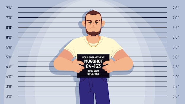 Cartoon arrested gangster mugshot