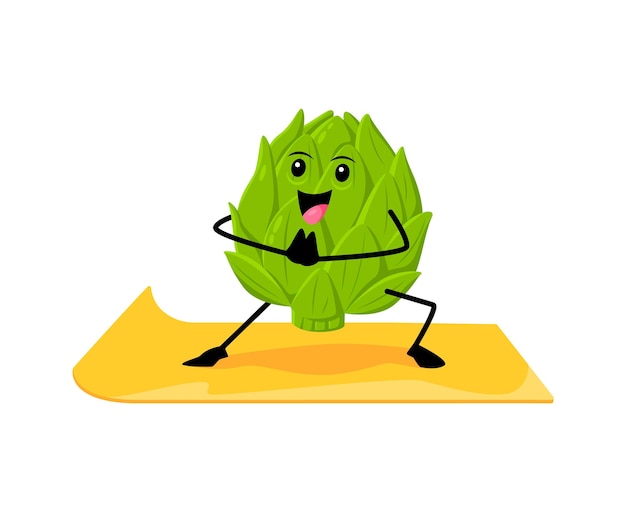 Cartoon artichoke groente personage op yoga fitness sport het creëren van een speelse en unieke weergave van gezondheid, wellness, en evenwicht.