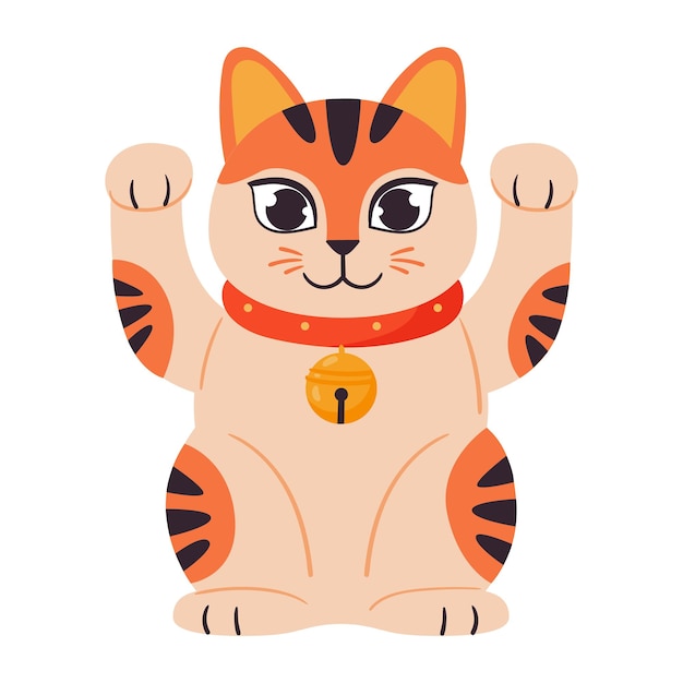 Funny lucky cat icon flat japan fortune Royalty Free Vector