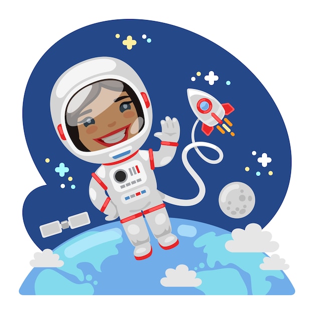 Cartoon astronaut in outer space