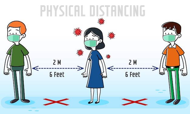 Cartoon asymptomatic people without coronavirus symptoms among people