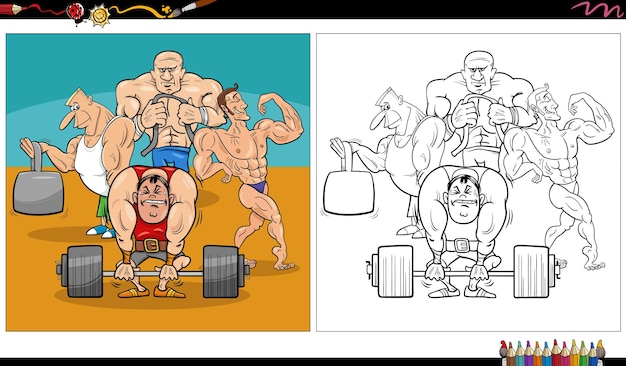 Cartoon athletes characters group coloring page