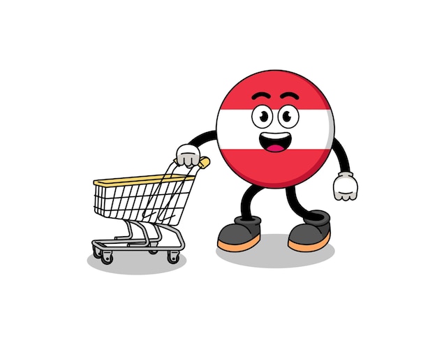 ショッピングカートのキャラクターデザインを保持しているオーストリアの旗の漫画