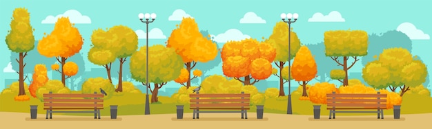 Vector cartoon autumn park panorama