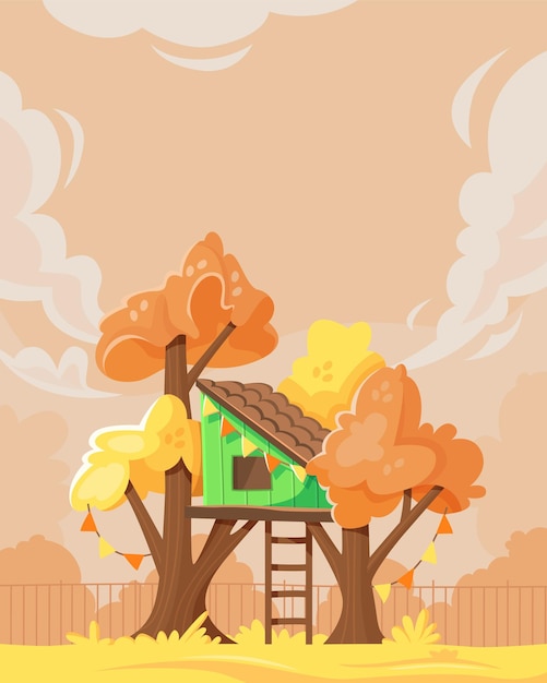 Cartoon Autumnal Treehouse Scene