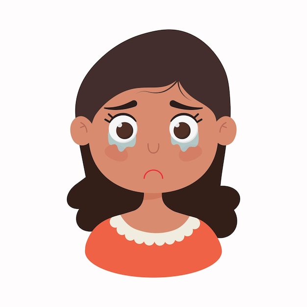 Cartoon avatar crying latin girl vector illustration on white background