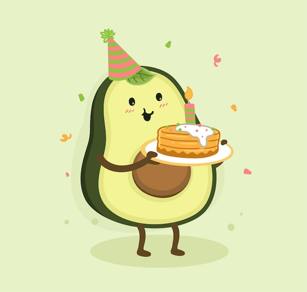 Vector cartoon avocado birthday