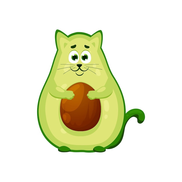 Vector cartoon avocado cat character isolated vector adorable whimsical personage combining the charm of a kitten with the cuteness of an avocado vegetable playful and delightful animal veggies creature