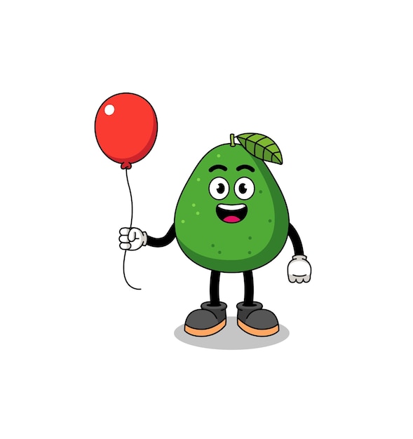 Cartone animato di frutta di avocado con in mano un personaggio a palloncino