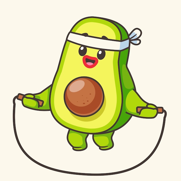 Cartoon avocado jumping rope