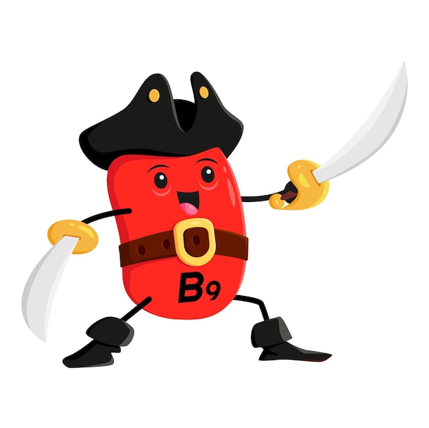 Cartoon B9 folic acid vitamin pirate or corsair