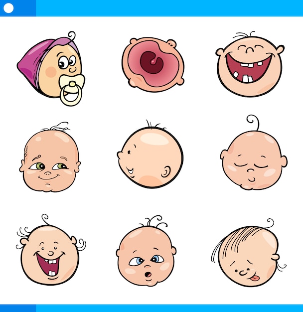 Cartoon babies faces set