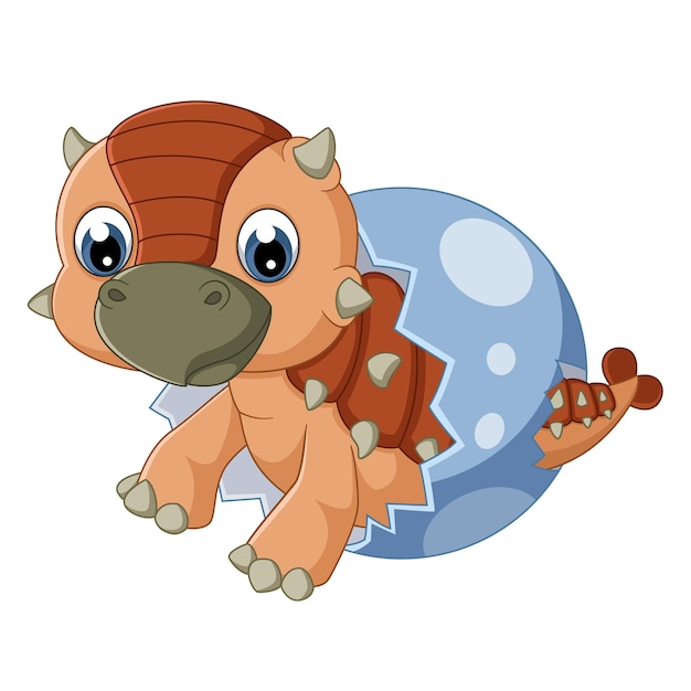 Vector cartoon baby ankylosaurus hatching from egg