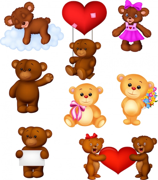 Vector cartoon baby bears collection set