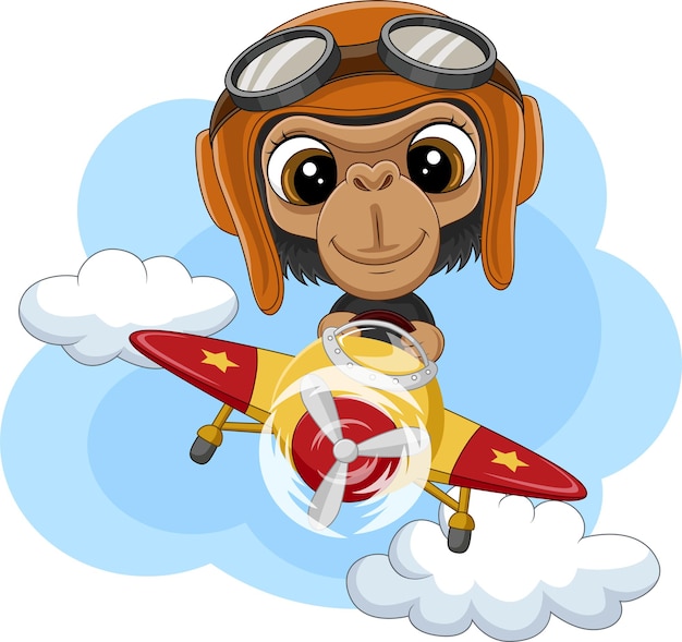 Vector cartoon baby chimpanzee operating a plane