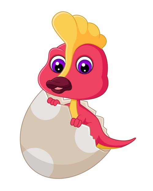 Vector cartoon baby corythosaurus hatching from egg