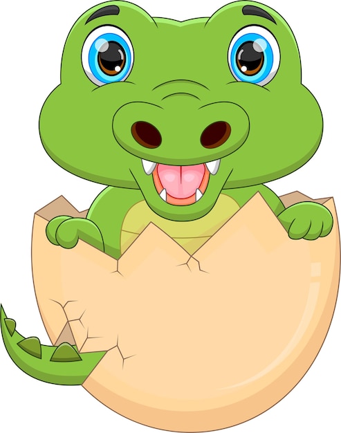 Cartoon baby crocodile hatching from egg