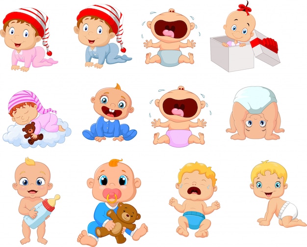 Bambino di cartone animato in diverse espressioni